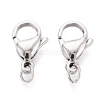 304 Stainless Steel Lobster Claw Clasps, with Jump Ring, Stainless Steel Color, 15x9.5x4.5mm, Hole: 3.5mm(STAS-B166-01P-01)