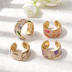 304 Stainless Steel Enamel Open Cuff Ring, Wide Band Rings for Women, Golden, Mixed Color, Adjustable; 10.2mm(RJEW-L335-01B-G)