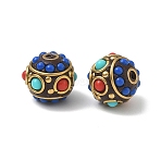 Brass & Resin & Polymer Clay Beads, Round, Golden, Colorful, 17x14.5mm, Hole: 1.4mm(PY-CBAE318-14)