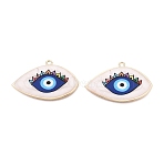 Printed Alloy Enamel Big Pendants, Evil Eye Charms, Rack Plating, Cadmium Free & Lead Free & Nickel Free, Golden, Blue, 36x55x2.5~3mm, Hole: 3mm(ENAM-N071-04G-01)