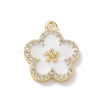 Brass Micro Pave Clear Cubic Zirconia and Enamel Pendants, Flower Charms, Rack Plating, Long-Lasting Plated, Cadmium Free & Lead Free, Real 18K Gold Plated, White, 15.5x13.5x2.5mm, Hole: 1.4mm(KK-A300-18A)