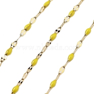 Ion Plating(IP) 304 Stainless Steel Dapped Chains, with Enamel, Soldered, with Spool, Yellow, 11x2x2mm, about 32.81 Feet(10m)/Roll(CHS-K018-18G-13)