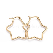 201 Stainless Steel Hoop Earrings, with 304 Stainless Steel Pin, Hypoallergenic Earrings, Star, Golden, 34.5x34.5x2mm, 12 Gauge, Pin: 0.8mm(EJEW-A052-28A)