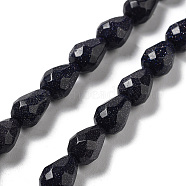 Synthetic Blue Goldstone Beads Strands, Faceted Teardrop, 10x7mm, Hole: 1.2mm, about 20pcs/strand, 7.87''(20cm)(G-P520-B24-01)