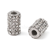 304 Stainless Steel Beads, with Rhinestone, Column, Stainless Steel Color, Crystal, 11x7mm, Hole: 3mm(STAS-NH0001-02P-01)