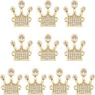 Nbeads 10Pcs Brass Micro Pave Clear Cubic Zirconia Links, Crown, Real 18K Gold Plated, 17x17.5x3mm, Hole: 1.2mm(ZIRC-NB0001-94)