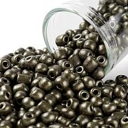 6/0 Glass Seed Beads, Metallic Colours Style, Round, Dark Olive Green, 6/0, 4mm, Hole: 1.5mm, about 4500pcs/pound(SEED-A017-4mm-1124)