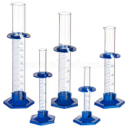 5Pcs 5 Style Glass Graduated Measuring Cylinder, Lab Supplies, Blue, 49.5~67x56~75.5x116~248mm, Inner Diameter: 10~27mm, Capacity: 5~100ml(0.17fl. oz~3.38fl. oz), 1pc/style(TOOL-OC0001-72)