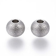 201 Stainless Steel Textured Beads, Round, Stainless Steel Color, 8x7mm, Hole: 3mm(X-STAS-P108-05P)
