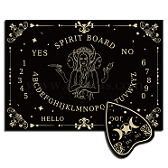 Pendulum Dowsing Divination Board Set, Wooden Spirit Board Black Talking Board Game for Spirit Hunt Birthday Party Supplies with Planchette, Women Pattern, 300x210x5mm, 2pcs/set(DJEW-WH0324-002)