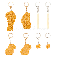 8Pcs 5 Style Imitation Food Keychains, Fried Chicken Wing Leg Nuggets Popcorn French Fries PVC Pendant Keychains, Mixed Color, 11.3~14cm(KEYC-FG0001-03)