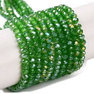 Baking Electroplate Glass Beads Strands, AB Color, Faceted, Round, Green, 4x3mm, Hole: 1mm, about 113~115pcs/strand, 16.14''(41~42cm)(DGLA-A039-J4mm-B11)