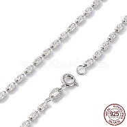 Rhodium Plated 925 Sterling Silver Bead Chains Necklace for Women, Textured, with 925 Stamp & Spring Clasp, Real Platinum Plated, 18 inch(45.6cm)(NJEW-A014-01P)
