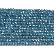 Cubic Zirconia Bead Strands, Faceted Rondelle, Steel Blue, 3mm, Hole: 0.6mm, about 131pcs/strand, 15.16 inch(38.5cm)(ZIRC-C006-01B-04)