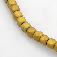 Electroplate Non-magnetic Synthetic Hematite Beads Strands, Cube, Frosted, Golden Plated, 3x3x3mm, Hole: 1mm, about 148pcs/strand, 15.7 inch(G-J212D-03)