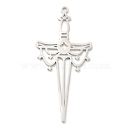 201 Stainless Steel Big Pendants, Sword Charms, Stainless Steel Color, 50x23x1mm, Hole: 1.6~1.8mm(STAS-E175-05P)