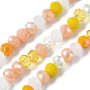 Electroplate Glass Beads Strands, Faceted, Rondelle, Orange, 4.5x3.5mm, Hole: 1mm, about 140~143pcs/strand, 18.90 inch~19.29 inch(48cm~49cm)(EGLA-T020-12D)