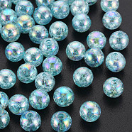 Transparent Crackle Acrylic Beads, AB Color Plated, Round, Sky Blue, 8x7mm, Hole: 1.8mm, about 1745pcs/500g(MACR-S373-66-L03)