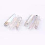Electroplated Natural Quartz Crystal Graduated Beads Strands, Nuggets, WhiteSmoke, 21~43x5~13mm, Hole: 1mm, 3pcs/set(G-P315-A10)