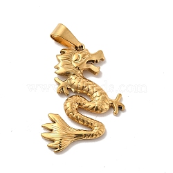 Vacuum Plating 201 Stainless Steel Pendants, Dragon Charms, Golden, 37x28.5x3mm, Hole: 9x4mm(STAS-K250-19)