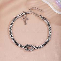 New stainless steel gold square bead chain cross double-layer chain bracelet for men and women's bracelets(GK1809-2)
