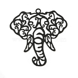 Spray Printed 430 Stainless Steel Pendants, Etched Metal Embellishments, Black, Elephant, 40x39x0.3mm, Hole: 2.2mm(STAS-P359-01E)