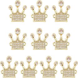 Nbeads 10Pcs Brass Micro Pave Clear Cubic Zirconia Links, Crown, Real 18K Gold Plated, 17x17.5x3mm, Hole: 1.2mm(ZIRC-NB0001-94)