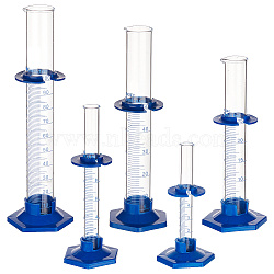 5Pcs 5 Style Glass Graduated Measuring Cylinder, Lab Supplies, Blue, 49.5~67x56~75.5x116~248mm, Inner Diameter: 10~27mm, Capacity: 5~100ml(0.17fl. oz~3.38fl. oz), 1pc/style(TOOL-OC0001-72)