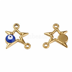 304 Stainless Steel Enamel Connector Charms, Golden, Star with Evil Eye, Dark Blue, 16x13.5x3mm, Hole: 1.6mm(STAS-N087-62-03G)