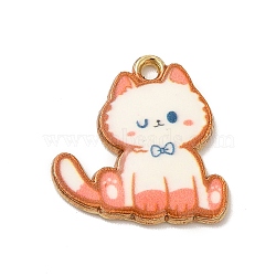 Printed Alloy Pendants, Cat Charm, Light Gold, Light Salmon, 20x20x2mm, Hole: 2mm(ENAM-A143-05LG-02)