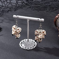 Halloween Theme Dyed Synthetic Turquoise Skull Dangle Earrings, with Glass Seed Beads and 316 Surgical Stainless Steel Earring Hooks, Stainless Steel Color, 55~56mm(EJEW-TA00687)