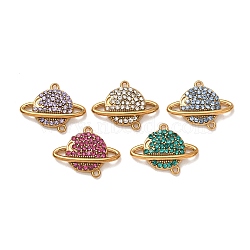 304 Stainless Steel Rhinestone Connector Charms, Ion Plating(IP), Planet Shape Links, Real 18K Gold Plated, Mixed Color, 14x18x3mm, Hole: 1mm(STAS-L318-22G)