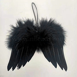 Mini Doll Angel Wing Feather, with Polyester Rope, for DIY Moppet Makings Kids Photography Props Decorations Accessories, Black, 80x60mm(FIND-PW0001-049-B03)