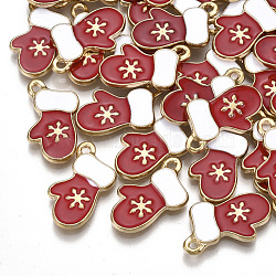 Enamel Pendants, with Alloy Findings, Glove, Light Gold, Red, 19x10.5x2mm, Hole: 1.6mm(PALLOY-T056-74)