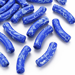Opaque Spray Painted Acrylic Beads, Two Tone, Curved Tube, Royal Blue, 32x10x8mm, Hole: 1.8mm, about 330pcs/500g(MACR-S372-002F-B02)