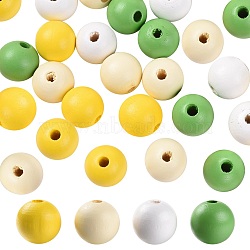 160Pcs 4 Colors Farmhouse Country and Rustic Style Painted Natural Wood Beads, with Waterproof Vacuum Packing, Round, Old Lace & Green & Yellow & White, 16mm, Hole: 4mm, 40pcs/color(WOOD-LS0001-01I)