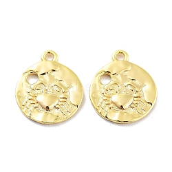 925 Sterling Silver Pendant, Flat Round with Crab, Real 18K Gold Plated, 16x14x1mm, Hole: 1.5mm(STER-H111-01G)
