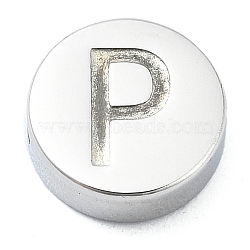 Tarnish Resistant 304 Stainless Steel Beads, Flat Round with Letter, Stainless Steel Color, Letter P, 8x3mm, Hole: 1.6mm(STAS-H219-15P-P)