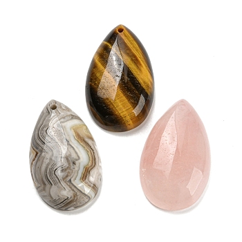Natural Mixed Gemstone Pendants, Teardrop Charms, 30x18x6~7mm, Hole: 1.6mm