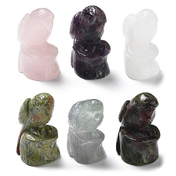 Natural Gemstone Carved Healing Parrot Figurines, Reiki Energy Stone Display Decorations, 30~32x25~28x50~54mm