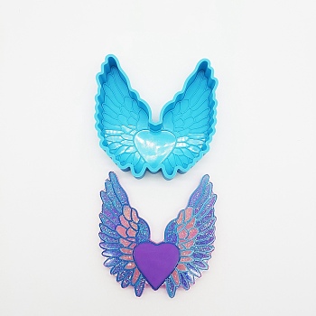 DIY Wing with Heart Silicone Molds, Resin Casting Molds, for UV Resin, Epoxy Resin Craft Making, Deep Sky Blue, 137x127x26mm