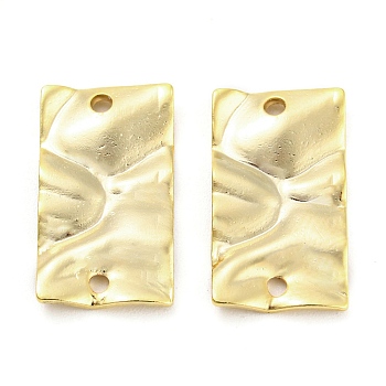 Brass Connector Charms, Cadmium Free & Lead Free, Textured Rectangle Links, Real 24K Gold Plated, 17x9.5x1.7mm, Hole: 1.4mm