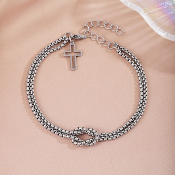 New stainless steel gold square bead chain cross double-layer chain bracelet for men and women's bracelets