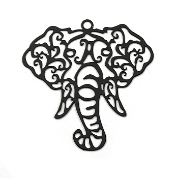 Spray Printed 430 Stainless Steel Pendants, Etched Metal Embellishments, Black, Elephant, 40x39x0.3mm, Hole: 2.2mm