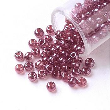12/0 Grade A Round Glass Seed Beads, Transparent Colours Lustered, Tomato, 2x1.5mm, Hole: 0.3mm, 3800pcs/50g