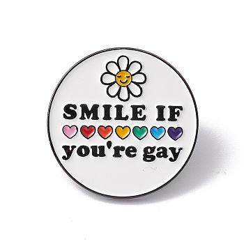 Rainbow Color Pride Flag Sunflower Heart with Word Smile Enamel Pin, Gunmetal Alloy Brooch for Backpack Clothes, Colorful, 28x1.5mm