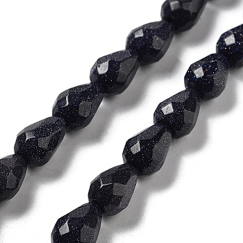 Synthetic Blue Goldstone Beads Strands, Faceted Teardrop, 10x7mm, Hole: 1.2mm, about 20pcs/strand, 7.87''(20cm)
