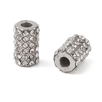 304 Stainless Steel Beads, with Rhinestone, Column, Stainless Steel Color, Crystal, 11x7mm, Hole: 3mm