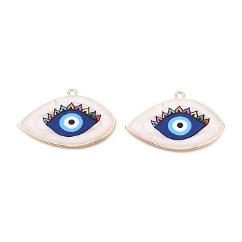 Printed Alloy Enamel Big Pendants, Evil Eye Charms, Rack Plating, Cadmium Free & Lead Free & Nickel Free, Golden, Blue, 36x55x2.5~3mm, Hole: 3mm