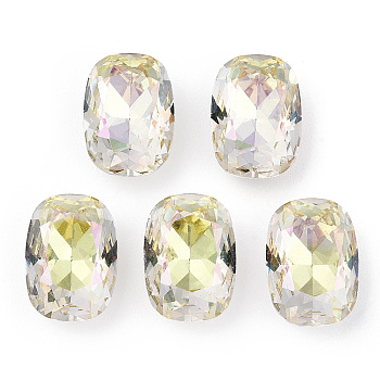 K9 Glass Rhinestone Cabochons, Pointed Back & Back Plated, Faceted, Rectangle, Jonquil, 14x10x6.5mm